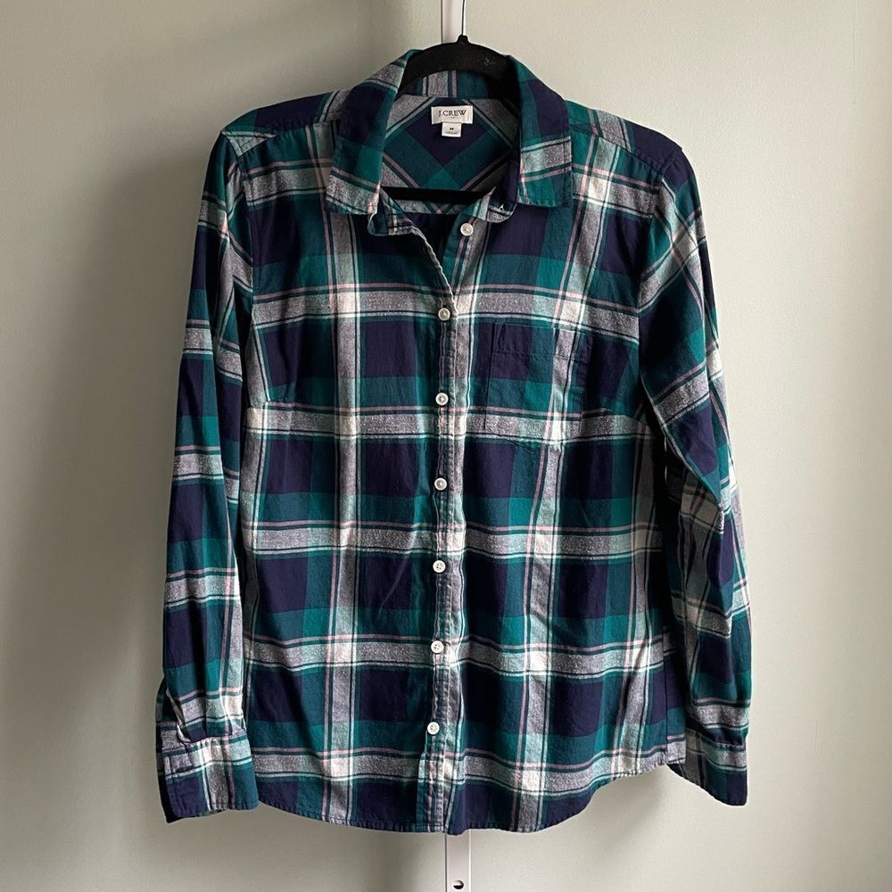 J. Crew Blue and Teal Plaid Button Down Shirt